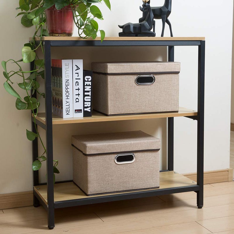PRANDOM Collapsible Storage Cubes with Lids [3-Pack] Jute Fabric Foldable Storage Boxes Organizer Containers Baskets Bins with Cover for Home Bedroom Closet Office Nursery (14.9x9.8x9.8) - Image 3